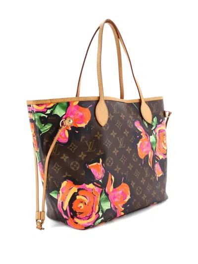 Pre-owned Louis Vuitton Neverfull Limited Edition Monogram Roses Mm Tote Bag In Brown