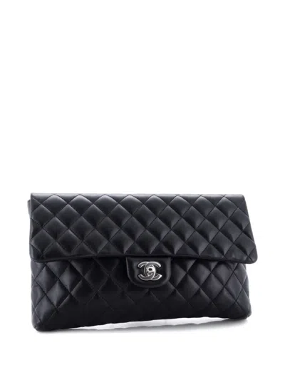 Pre-owned Chanel Classic Flap Quilted Lambskin Clutch Bag In Black