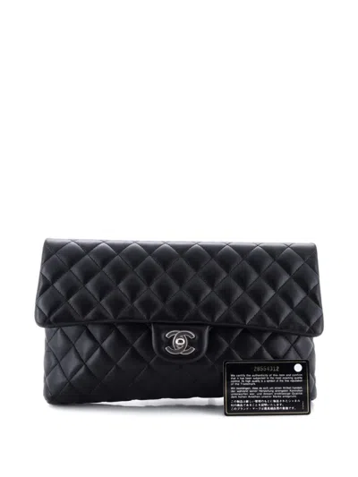 Pre-owned Chanel Classic Flap Quilted Lambskin Clutch Bag In Black