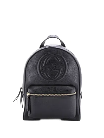 Pre-owned Gucci Soho Chain Leather Backpack In Black