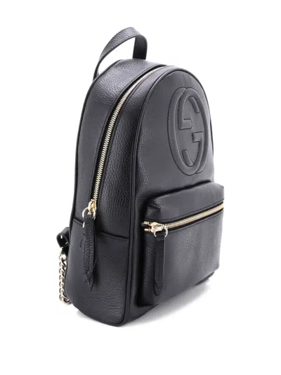 Pre-owned Gucci Soho Chain Leather Backpack In Black
