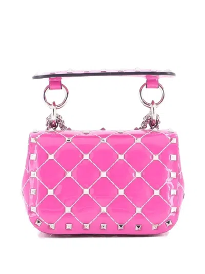 Pre-owned Valentino Garavani Rockstud Spike Flap Bag Quilted Patent Micro Crossbody Bag In Pink