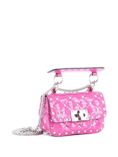 Pre-owned Valentino Garavani Rockstud Spike Flap Bag Quilted Patent Micro Crossbody Bag In Pink