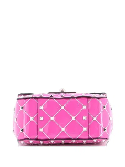 Pre-owned Valentino Garavani Rockstud Spike Flap Bag Quilted Patent Micro Crossbody Bag In Pink