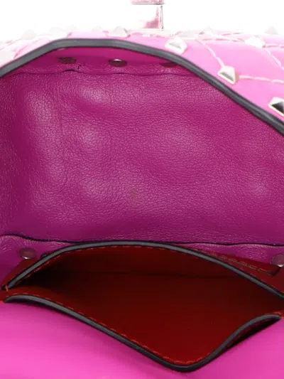Pre-owned Valentino Garavani Rockstud Spike Flap Bag Quilted Patent Micro Crossbody Bag In Pink