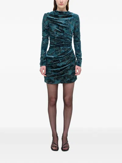 Simkhai Vallyn Floral-pattern Textured Mini Dress In Blue