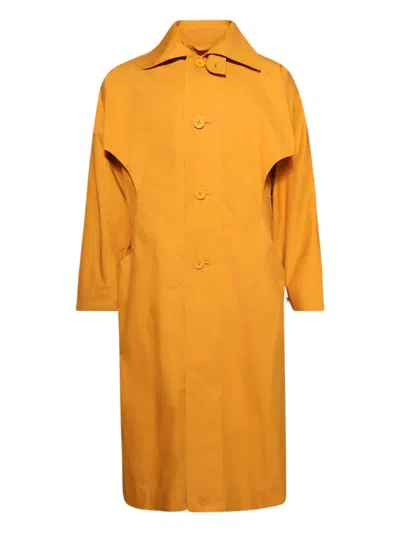 Issey Miyake Button Belted Coat In Orange