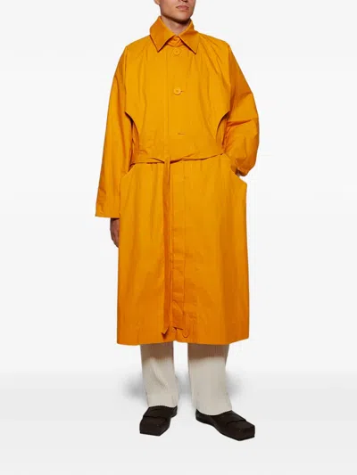 Issey Miyake Button Belted Coat In Orange