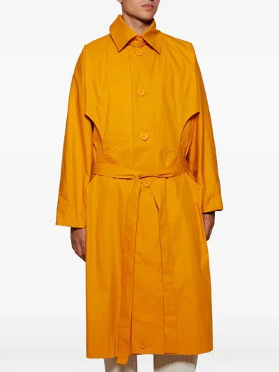 Issey Miyake Button Belted Coat In Orange