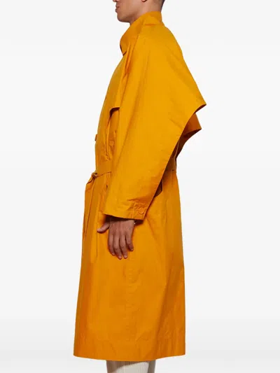 Issey Miyake Button Belted Coat In Orange