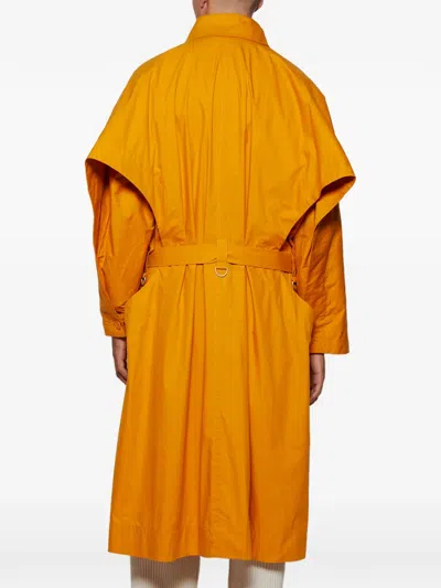 Issey Miyake Button Belted Coat In Orange