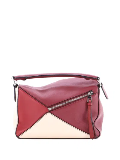 Pre-owned Loewe Puzzle Bag Leather Small Satchel In Red