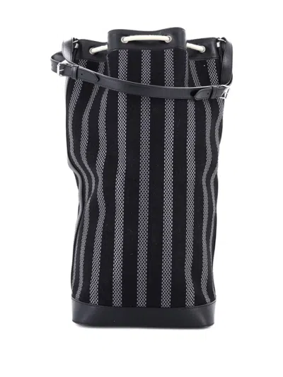 Pre-owned Saint Laurent Sport Striped Canvas And Leather Bucket Bag In Black