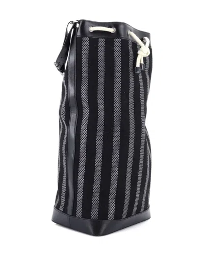 Pre-owned Saint Laurent Sport Striped Canvas And Leather Bucket Bag In Black