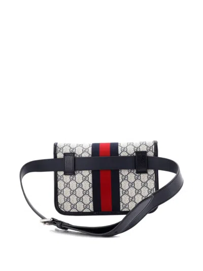 Pre-owned Gucci Ophidia Flap Gg Coated Canvas With Leather Belt Bag In Blue