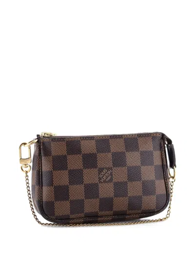 Pre-owned Louis Vuitton Pochette Accessoires Damier Mini Clutch Bag In Brown