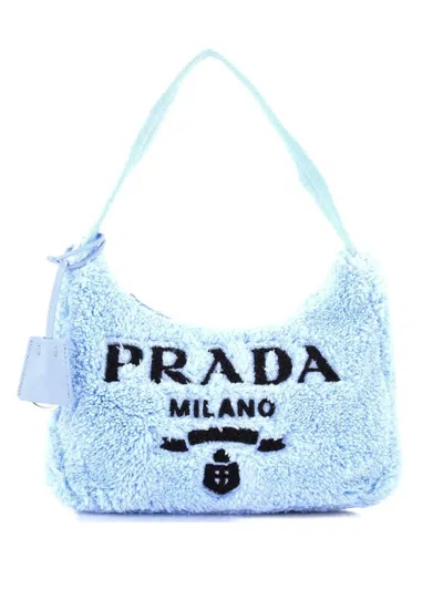 Pre-owned Prada Re-edition 2000 Terry Cloth Mini Hobo Bag In Blue