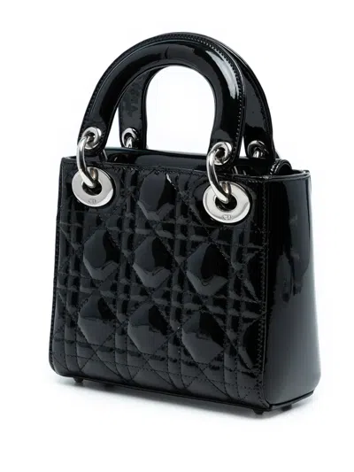 Pre-owned Dior 2015 Mini Patent Cannage Lady  Satchel In Black