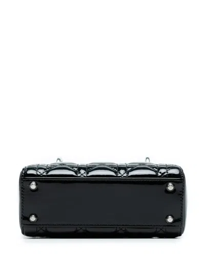 Pre-owned Dior 2015 Mini Patent Cannage Lady  Satchel In Black