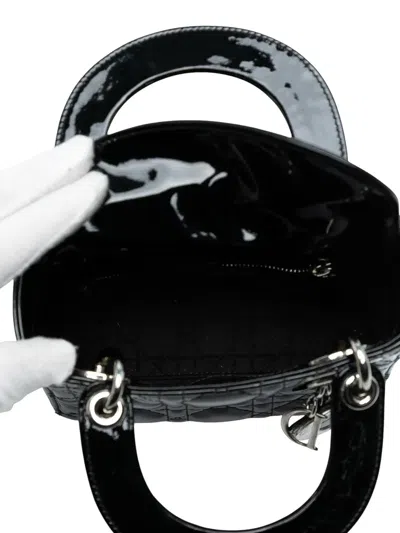 Pre-owned Dior 2015 Mini Patent Cannage Lady  Satchel In Black