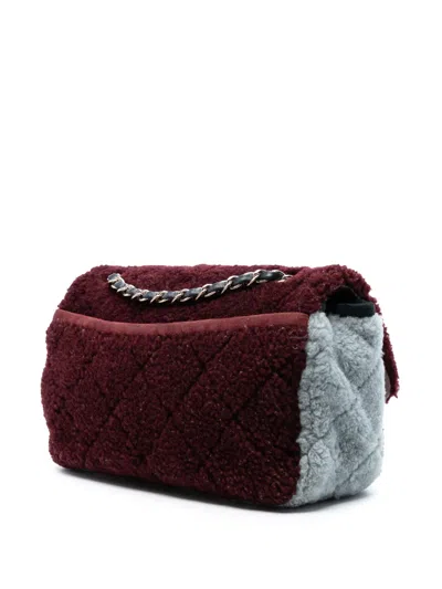 Pre-owned Chanel 2019 Medium Tricolor Cc Quilted Shearling Single Flap Shoulder Bag In Red