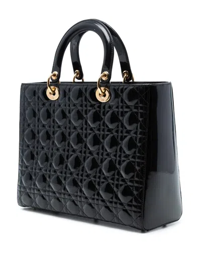 Pre-owned Dior 2014 Large Patent Cannage Lady  Satchel In Black