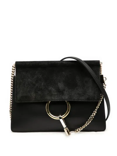 Pre-owned Chloé 2010-2025 Small Calfskin And Suede Faye Crossbody Bag In Black