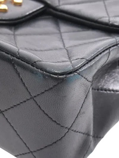 Pre-owned Chanel 1989-1991 Mini Square Classic Lambskin Single Flap Crossbody Bag In Black