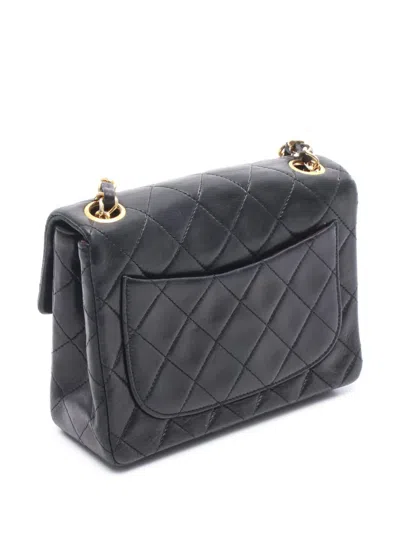Pre-owned Chanel 1989-1991 Mini Square Classic Lambskin Single Flap Crossbody Bag In Black