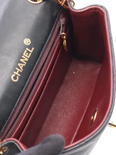 Pre-owned Chanel 1989-1991 Mini Square Classic Lambskin Single Flap Crossbody Bag In Black