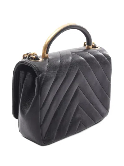 Pre-owned Chanel 2019 Cc Caviar Chevron Top Handle Flap Satchel In Black