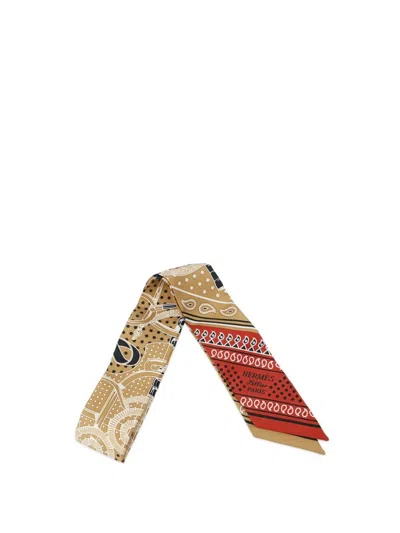 Pre-owned Hermes 2010-2025 Eperon D Or Bandana Silk Twilly Scarf Scarves In Brown