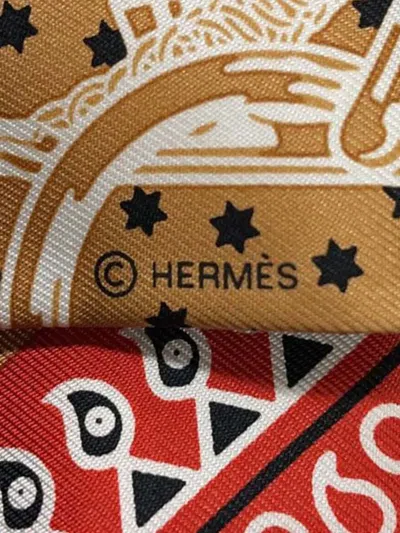 Pre-owned Hermes 2010-2025 Eperon D Or Bandana Silk Twilly Scarf Scarves In Brown