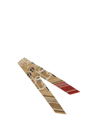 Pre-owned Hermes 2010-2025 Eperon D Or Bandana Silk Twilly Scarf Scarves In Brown