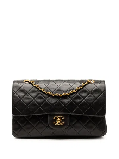 Pre-owned Chanel 1996-1997 Medium Classic Lambskin Double Flap Shoulder Bag In Black