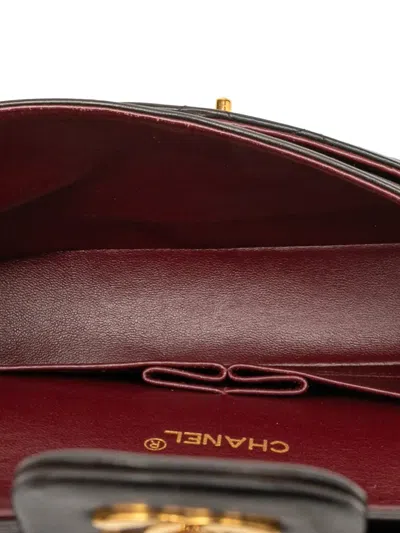 Pre-owned Chanel 1996-1997 Medium Classic Lambskin Double Flap Shoulder Bag In Black