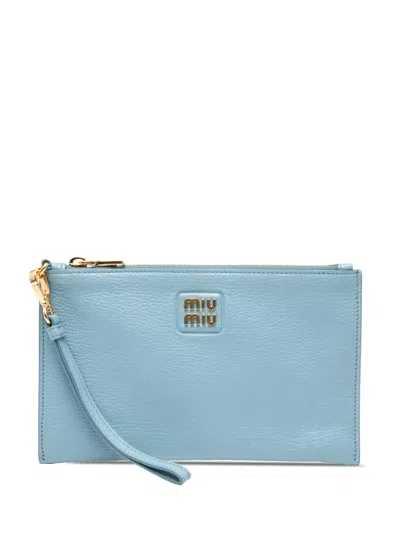 Pre-owned Miu Miu 2000-2025 Goatskin Madras Clutch Bag In Blue