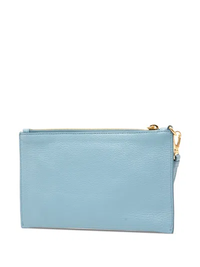 Pre-owned Miu Miu 2000-2025 Goatskin Madras Clutch Bag In Blue