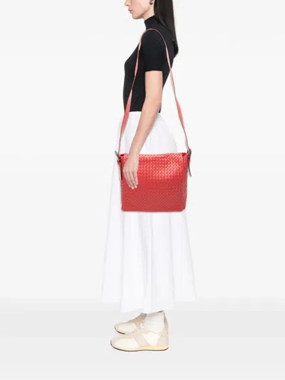 Pre-owned Bottega Veneta 2012-2025 Nappa Intrecciato Flap Crossbody Bag In Red