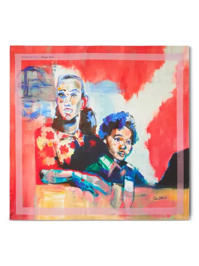 Stuart Weitzman X Kidsuper Artwork Silk Scarf In Blue