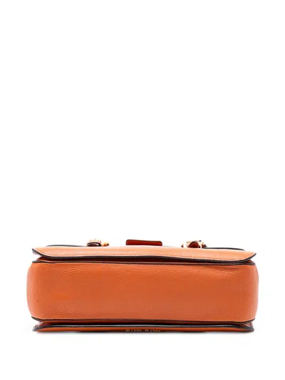 Pre-owned Miu Miu 2010-2025 Goatskin Madras Flap Satchel In Orange