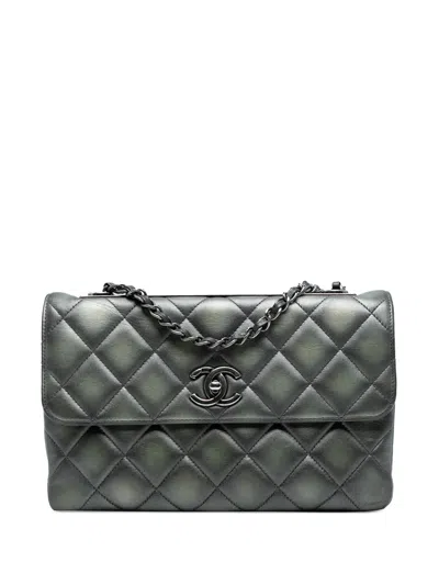 Pre-owned Chanel 2015-2016 Quilted Metallic Lambskin Trendy Cc Flap Shoulder Bag In Gray