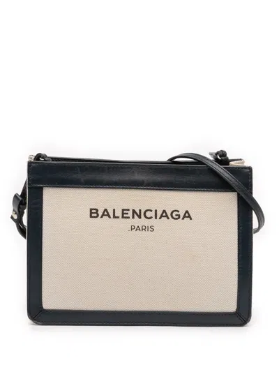 Pre-owned Balenciaga 2016 Canvas Navy Pochette Crossbody Bag In Brown