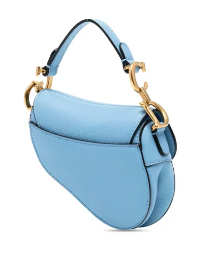 Pre-owned Dior 2021 Micro Goatskin Saddle Bag Satchel In Blue