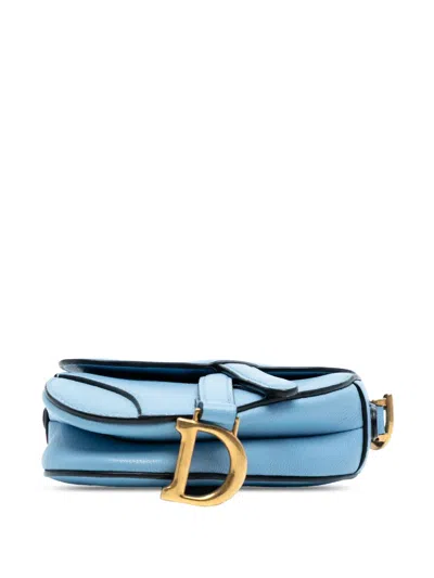 Pre-owned Dior 2021 Micro Goatskin Saddle Bag Satchel In Blue