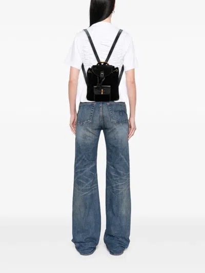 Pre-owned Gucci 20th Century Suede Bamboo Backpack In Black