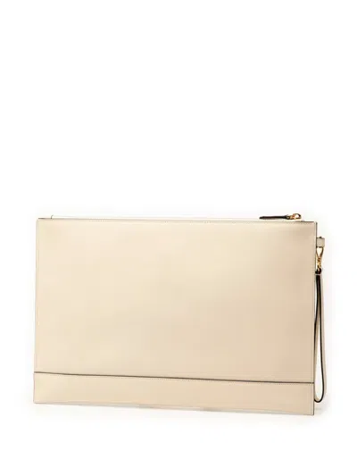Pre-owned Fendi 2010-2025 Leather Logo Clutch Bag In White