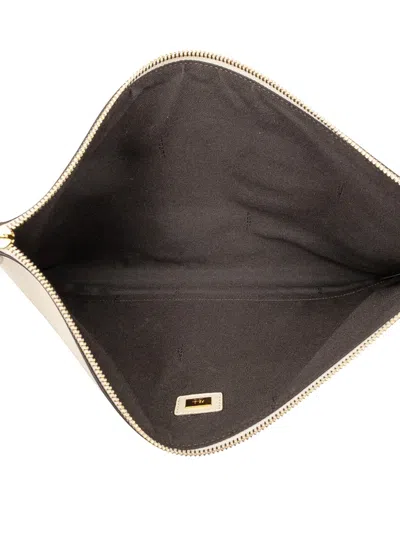 Pre-owned Fendi 2010-2025 Leather Logo Clutch Bag In White