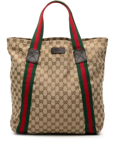 Pre-owned Gucci 2000-2015 Gg Canvas Web Tote Bag In Brown