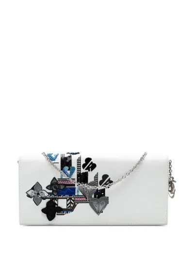 Pre-owned Dior 2015 Leather Patch Embellished Clutch On Chain Crossbody Bag In White